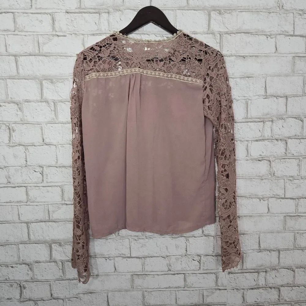 Cute lace top light brown blouse